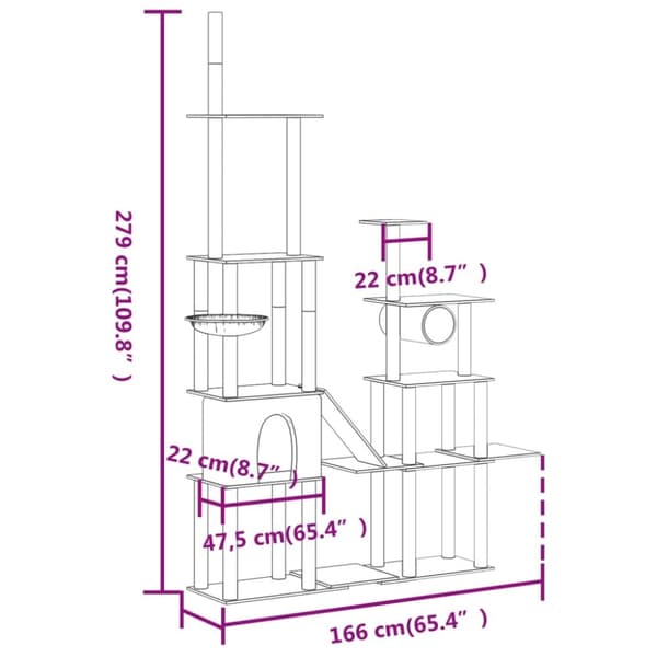 vidaXL Kattetre med klorestolper i sisal lysegrå 279 cm