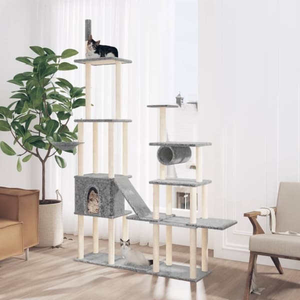 vidaXL Kattetre med klorestolper i sisal lysegrå 279 cm