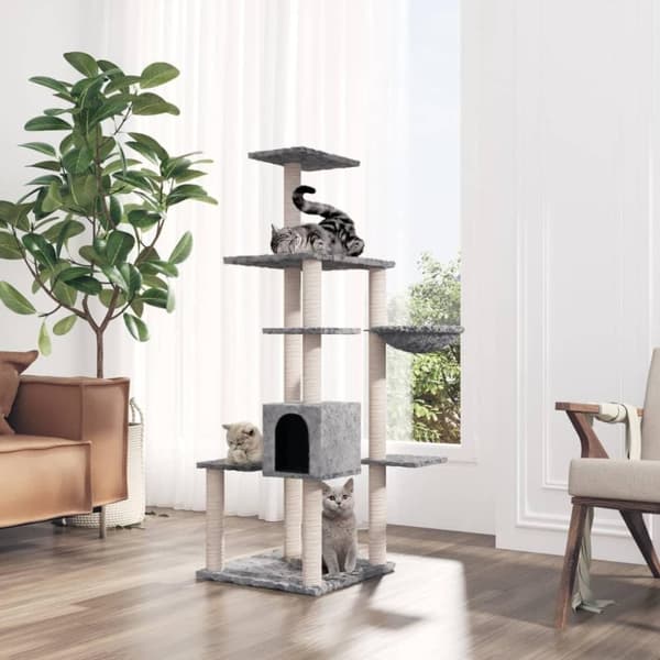 vidaXL kradsetræ med sisalstolper 142 cm lysegrå