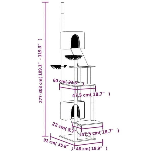 vidaXL kradsetræ fra gulv til loft 277-303 cm lysegrå