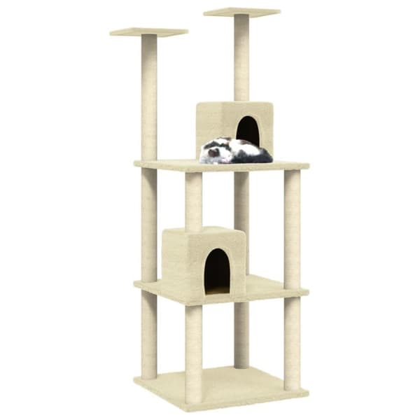 vidaXL Kattetre med klorestolper i sisal kremhvit 141 cm