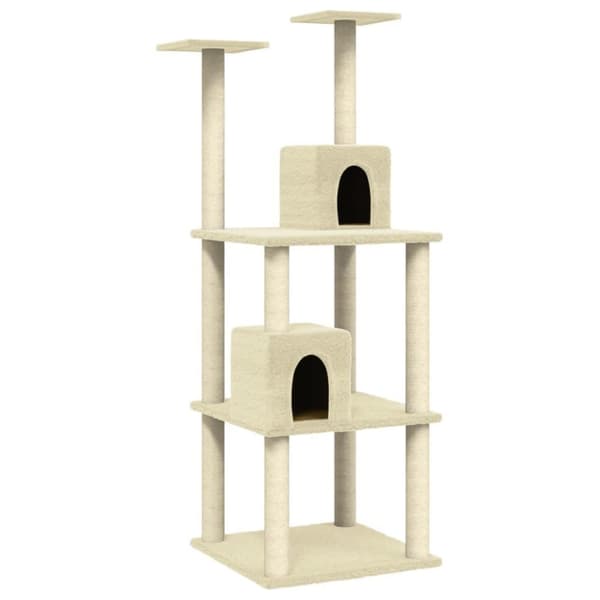 vidaXL Kattetre med klorestolper i sisal kremhvit 141 cm