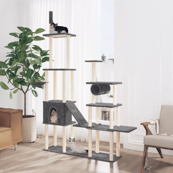 vidaXL Klösträd med sisalpelare mörkgrå 279 cm