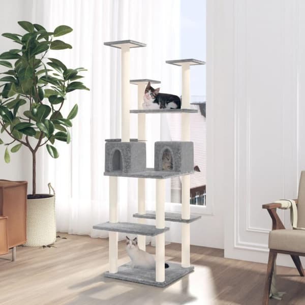 vidaXL Kattetre med klorestolper i sisal lysegrå 167 cm