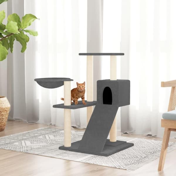 vidaXL Kissan kiipeilypuu sisal- raapimispylväillä tummanharmaa 82 cm