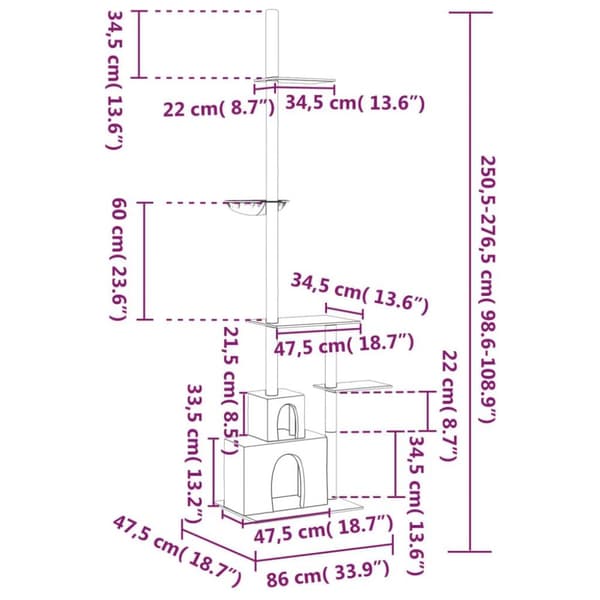 vidaXL kradsetræ fra gulv til loft 250,5-276,5 cm mørkegrå