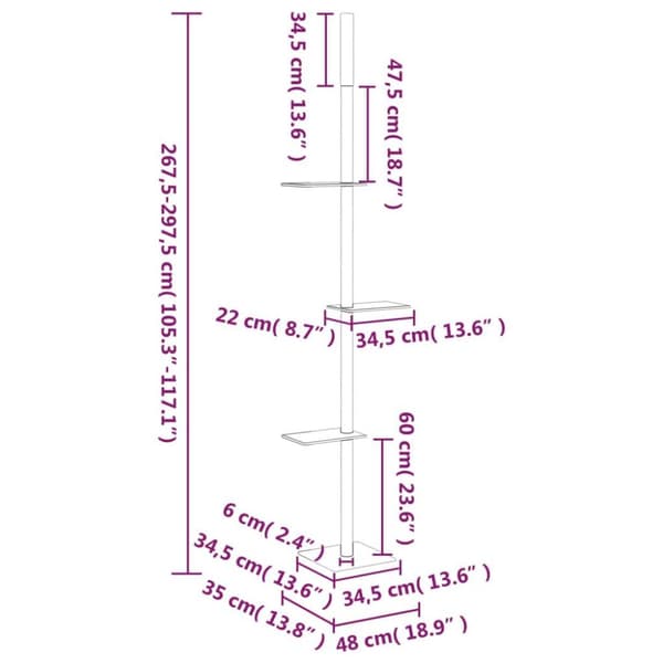 vidaXL kradsetræ fra gulv til loft 267,5-297,5 cm mørkegrå