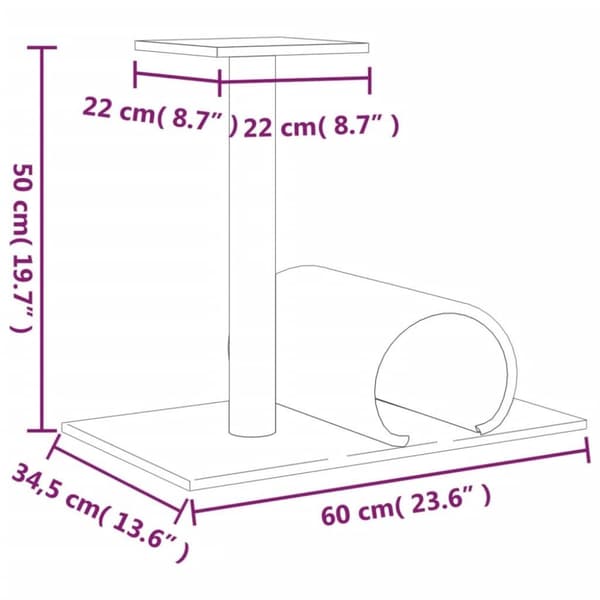 vidaXL Kissan raapimispylväs tunnelilla kerma 60x34,5x50 cm