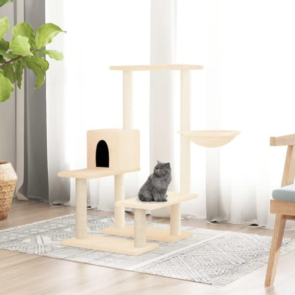 vidaXL Kattetre med klorestolper i sisal kremhvit 94,5 cm