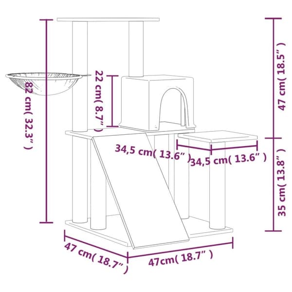 vidaXL Klösträd med sisalpelare ljusgrå 82 cm