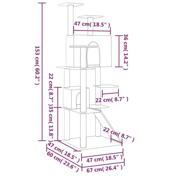 vidaXL Klösträd med sisalpelare mörkgrå 153 cm