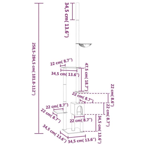 vidaXL Kloretre gulv til tak kremhvit 258,5-284,5 cm