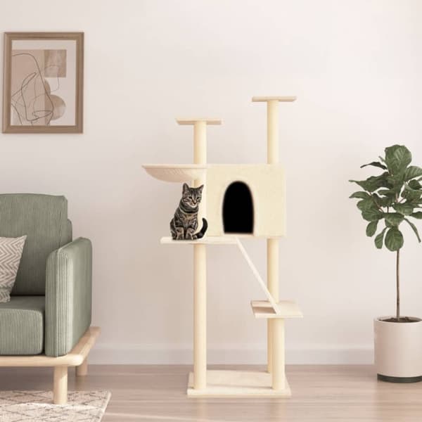 vidaXL Kattetre med klorestolper i sisal kremhvit 143 cm