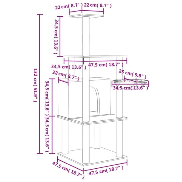 vidaXL Klösträd med sisalpelare mörkgrå 132 cm