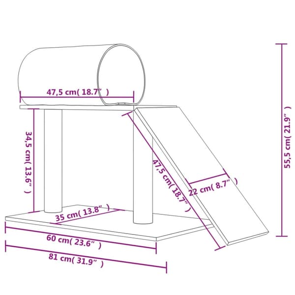 vidaXL Klösträd med tunnel och stege gräddvit 55,5 cm