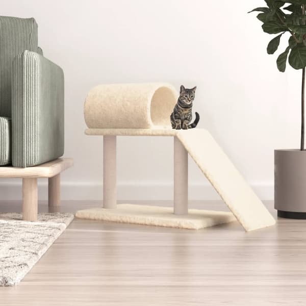 vidaXL kradsetræ med tunnel og stige 55,5 cm cremefarvet
