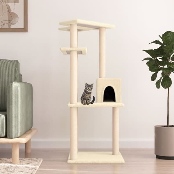 vidaXL kradsetræ med sisalstolper 123 cm cremefarvet