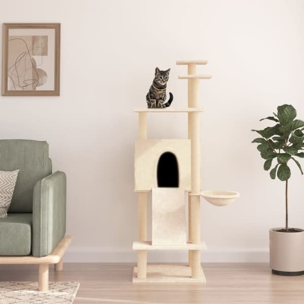 vidaXL Klösträd med sisalpelare gräddvit 153 cm