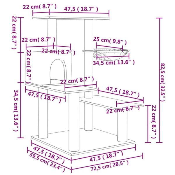 vidaXL Klösträd med sisalpelare gräddvit 82,5 cm