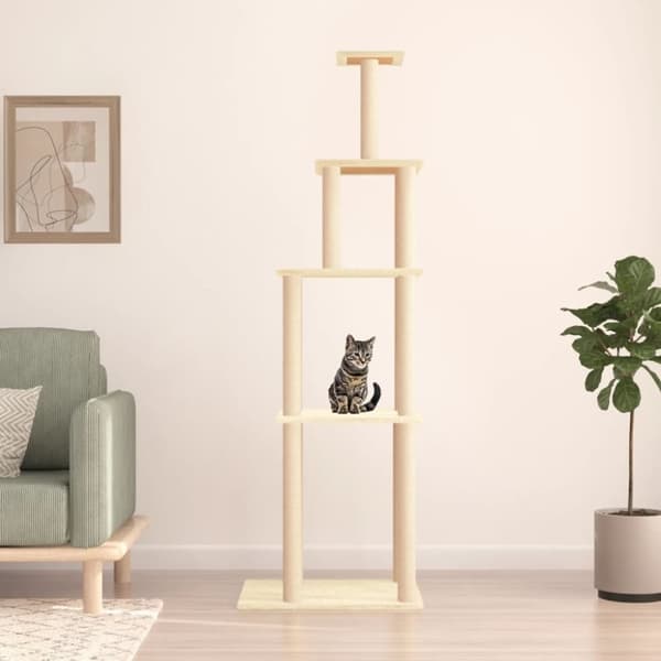 vidaXL kradsetræ med sisalstolper 183 cm cremefarvet