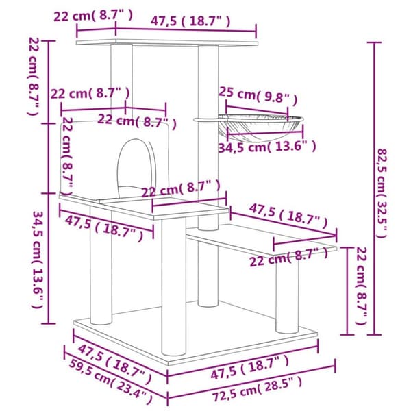 vidaXL Kattetre med klorestolper i sisal mørkegrå 82,5 cm