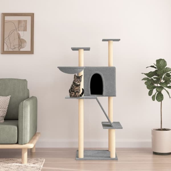 vidaXL kradsetræ med sisalstolper 143 cm lysegrå