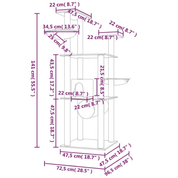 vidaXL Katträd med klöspelare sisal gräddvit 141 cm
