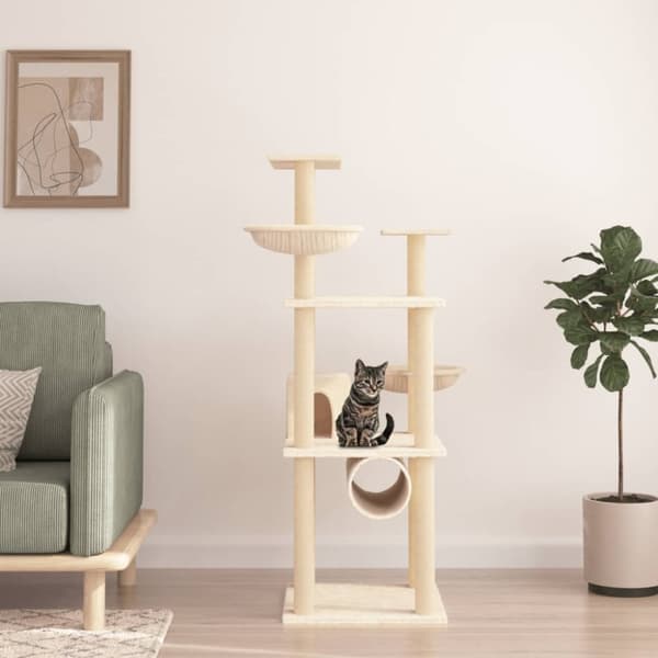 vidaXL kradsetræ med sisalstolper 141 cm cremefarvet