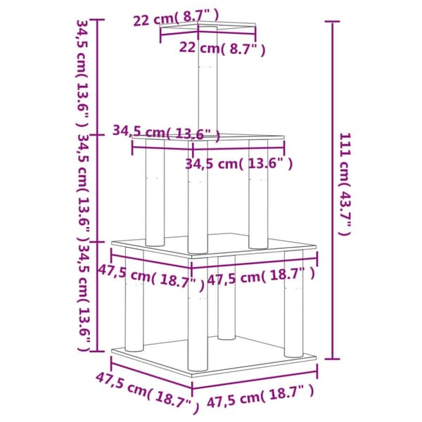 vidaXL Klösträd med sisalpelare gräddvit 111 cm