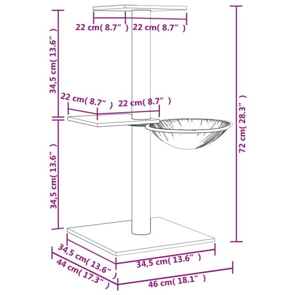 vidaXL Klösträd med sisalpelare ljusgrå 72 cm