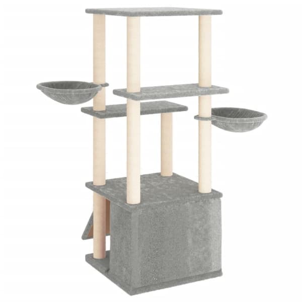 vidaXL Kattetre med klorestolper i sisal lysegrå 133 cm