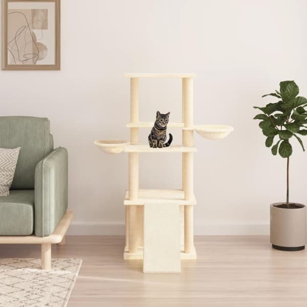 vidaXL Kissan kiipeilypuu sisal- raapimispylväillä kerma 133 cm