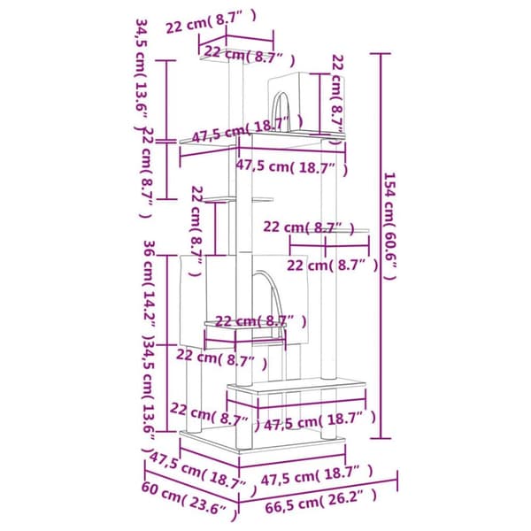 vidaXL Klösträd med sisalpelare gräddvit 154 cm