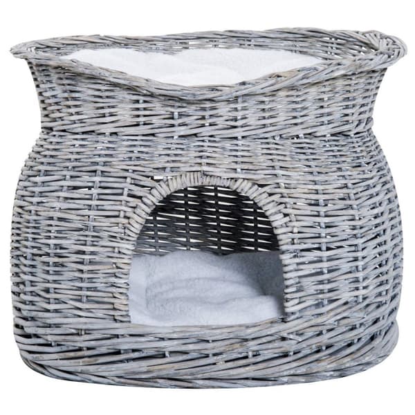 Rootz Cat House - Grå - Plysch, Bomull, Wicker - 22,04 cm x 14,57 cm x 15,75 cm