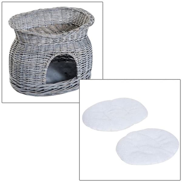 Rootz Cat House - Grå - Plysch, Bomull, Wicker - 22,04 cm x 14,57 cm x 15,75 cm