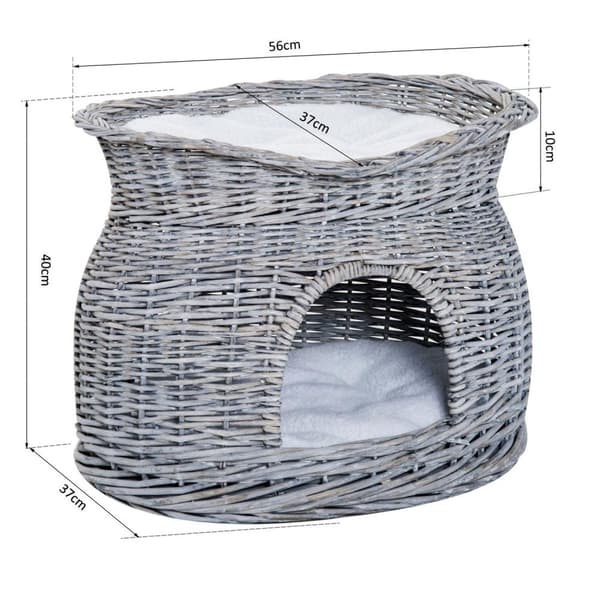 Rootz Cat House - Grå - Plysch, Bomull, Wicker - 22,04 cm x 14,57 cm x 15,75 cm