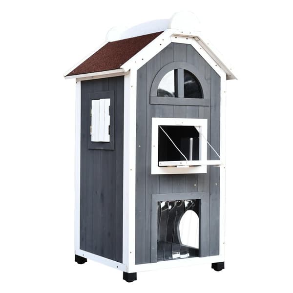 Rootz Cat House - Grå, Hvid - Fyrtræ, Asfalt - 23,22 cm x 21,65 cm x 42,91 cm