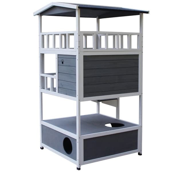 Rootz Cat House 4 Story - Grå, Hvid - Brænde, Asfalt - 30,7 cm x 29,92 cm x 55,12 cm