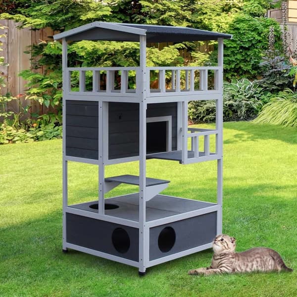 Rootz Cat House 4 Story - Grå, Hvid - Brænde, Asfalt - 30,7 cm x 29,92 cm x 55,12 cm