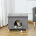 Miniatyrbillede 2 af 5: Rootz Cat Cave - Kattehus - Kattekurv - 2-i-1 Kattehule - Med pude - Træben - Grå - 60 x 45 x 44,5 cm