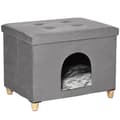 Miniatyrbillede 1 af 5: Rootz Cat Cave - Kattehus - Kattekurv - 2-i-1 Kattehule - Med pude - Træben - Grå - 60 x 45 x 44,5 cm