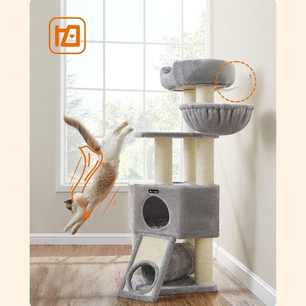 Rootz Cat Tree - Raaputuspylväs tunnelilla - Raaputustolppa hiekkalaatikolla - Kissan kiipeilypuu - Kissan aktiviteettipuu - Kissan leikkipuu - Modern