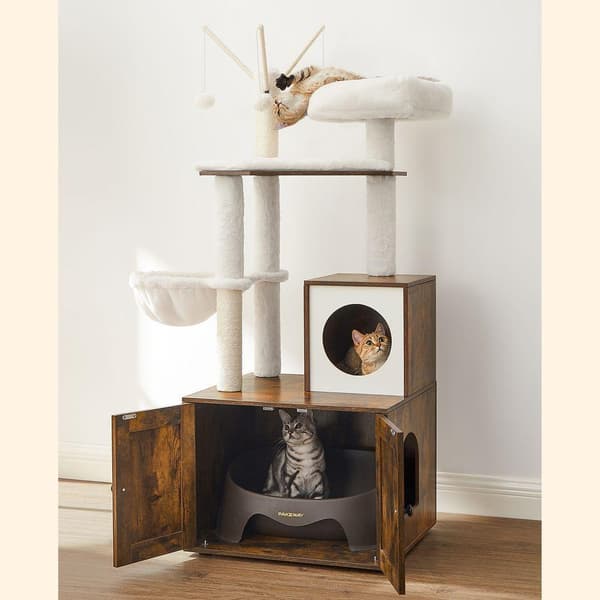 Rootz Cat Tree - Kradsestolpe med hule - kradsestolpe med kattekasseskab - Katteklatretræ - Katteaktivitetstræ - Kattelegetræ - Moderne kattetræ - Kat