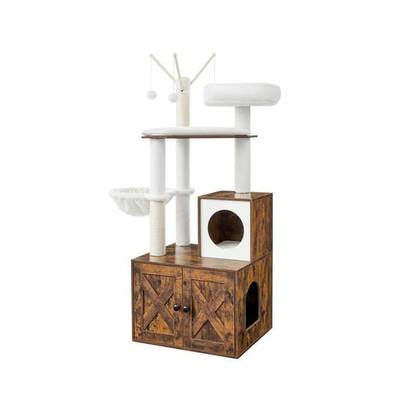 Rootz Cat Tree - Kradsestolpe med hule - kradsestolpe med kattekasseskab - Katteklatretræ - Katteaktivitetstræ - Kattelegetræ - Moderne kattetræ - Kat
