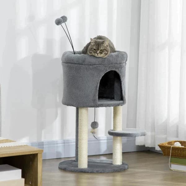 Rootz Kradsestolpe - Med Hus - Platform - Legetøjskugle - Sisal - Grøn + Cremehvid - 44,5 x 44,5 x 73,5 cm