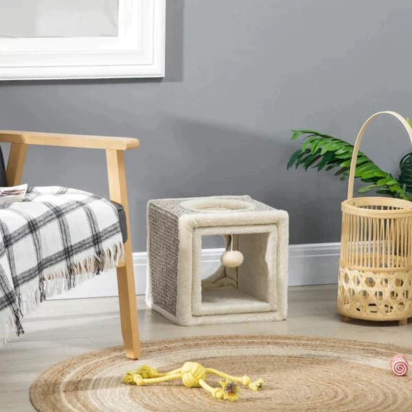 Rootz Cat Tunnel - 2 Cat Caves - Kattsäng - Skraplappar och bollleksak - Spånskiva/Ludd/Sisal - Brun/Beige - 98cm x 30cm x 30cm