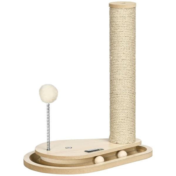 Rootz Kradsestolpe - Kattetræ - Til killinger inklusive legetøj - Marmorløb - Kugle med fjeder - Spånplade/Jute - Naturlig - 35 cm x 23 cm x 40 cm
