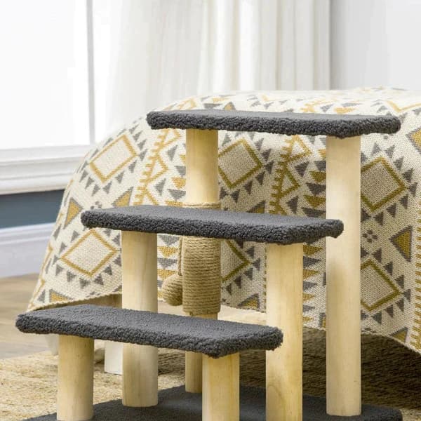 Rootz Kradsestolpe - Kattetræ - 3-lags Kitty Ladder - Katteklatrelegetøj - Kattetårn - Med boldlegetøj - Grå - 45 x 40 x 48 cm