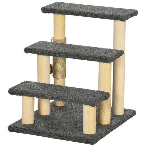 Rootz Kradsestolpe - Kattetræ - 3-lags Kitty Ladder - Katteklatrelegetøj - Kattetårn - Med boldlegetøj - Grå - 45 x 40 x 48 cm