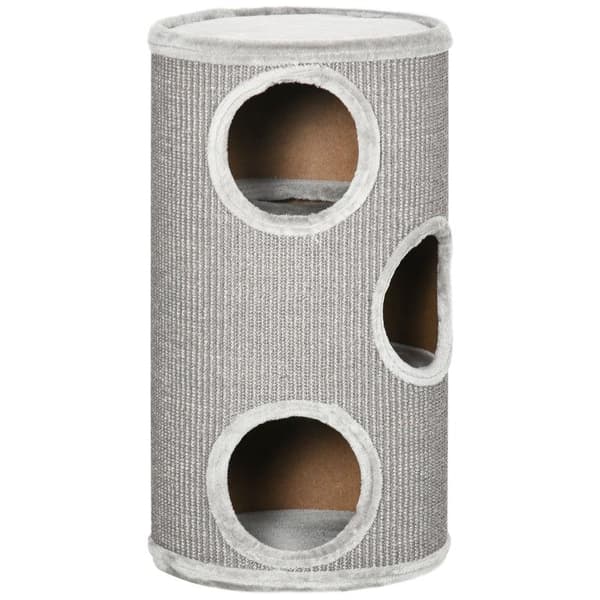 Rootz Scratch Barrel - Scratching Barrel - 3-lagers Scratcher Barrel - Inkluderar sisalrep - Scratcher Pad - Cat Scratcher - Ljusgrå - 38cm x 38cm x 7